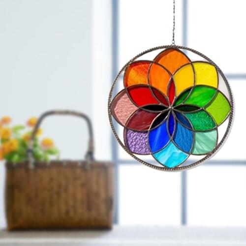Colorful Rainbow Creative Wall Pendant Decoration Stained Glass Window Hanging Wind Chime Home Office Decoration Art Pendant