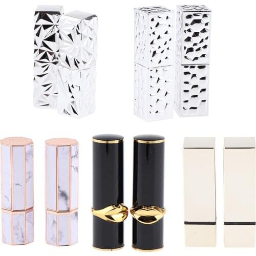 Pack of 2 Plastic Makeup Cosmetic DIY Lipsticks Lip Balm Empty Container Square/Round Tube with Lid Cap