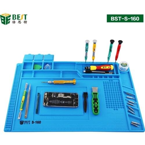 BST S-160 Soldering Station Iron Phone PC Computer Repair Mat Magnetic Heat Insulation Silicone Pad Desk Platform
