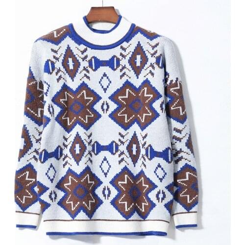 New autumn Knitted sweater Mosaic style winter clothing national wind sweater jacquard round neck pullover sweater base sweater