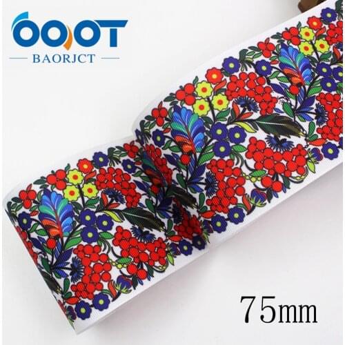 OOOT BAORJCT I-191224-2833,75mm 10yards flowers Thermal transfer Printed grosgrain Ribbons,Wedding Party Decoration DIY Material