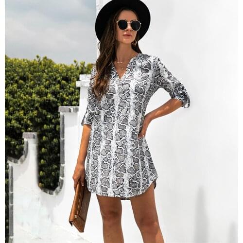 2021 Autumn Leopard Print Shirts Mini Dresses Women Casual Loose V Neck Long Sleeve Short Dress Fashion Woman Spring Party Dress