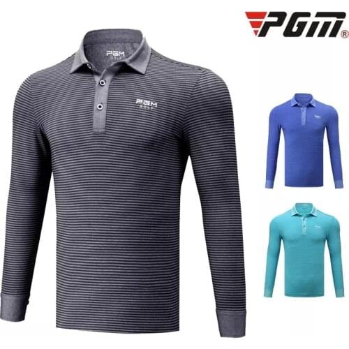 Pgm Autumn Winter Golf Clothing Mens Striped Long-Sleeved Training Shirts Button Collar T-Shirt Breathable Comfortable Apparel