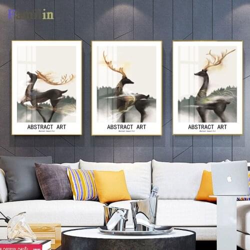 Abstract Marble Texture Forest Deer Canvas Painting Posters And Prints Home Wall Art Picture Living Room Bedroom Decoration