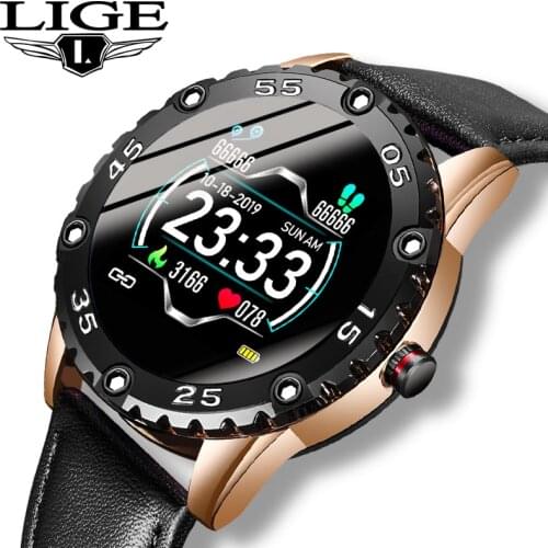 LIGE Leather Smart Watch Men Waterproof Sport Watch Heart Rate Blood Pressure Fitness Tracker Smartwatch Women Reloj inteligente