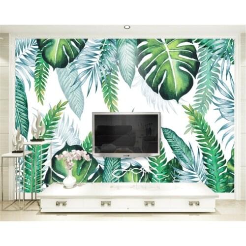 Beibehang Modern 3D wallpaper Hand Painted Tropical Plant Leaves Background Wall Mural Custom Made 3D Wallpaper of any size