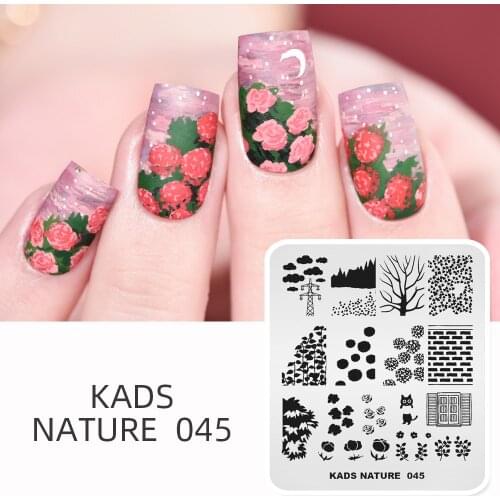 KADS Nature 045 Nail Art Stamp Plate Rose Flower Wall Cat Pattern Nail Stamping Image Stencils Design for Nail DIY Decoration