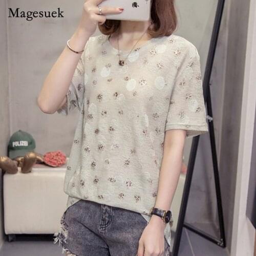 Moderate Print Short Sleeve T-shirt Woman Cotton O-neck Shirts Loose Plus Size 4XL Womens Shirts Office Lady Shirts 9017 50