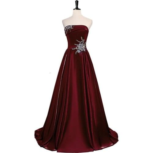 Evening Dress Strapless A-Line Beading Floor Length Party Custom Plus Size Applique Long Prom Gowns