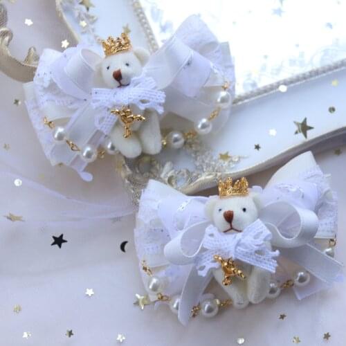 Little Bear Crown Lolita Shoes Clip Cute Bowknot Shoes Buckle Hair Clip Lace Shoes Flower Decoration Hairpin Hair Accessories