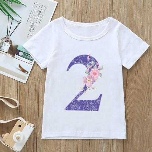 Age 2-10 Birthday Girls Tshirt Cute Flowers Graphic Print T-shirt Childrens Clothing Tees Fashion Kawaii Clothes Tops