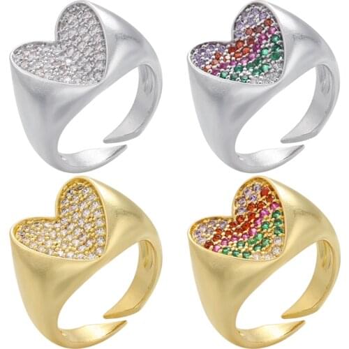 ZHUKOU Gold silver Color Chunky Rings Trendy heart Rings for Women Gold plated Thick open Rings Female Wedding Jewelry VJ103