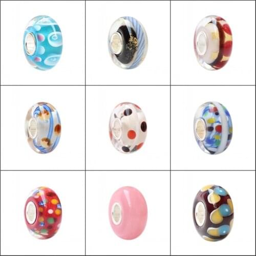 Emith Fla 100% 925 Sterling Silver DIY Lampwork Charm Bead Fit European Bracelet Bangle Jewelry Accessories 9 Colors