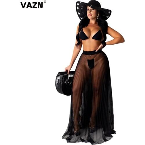 VAZN 2020 New Summer Beach Boho Swimming Bikini Suit Outfits Tracksuits Holiday Elegant Lady Sexy Tops Skirts 2 Pieces Set