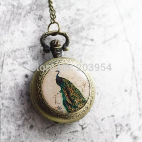 Antique New peacock 12pcs/lot Pocket Watch quartz necklace pendant charming womens pocket watches steampunk mens fashion jewelry
