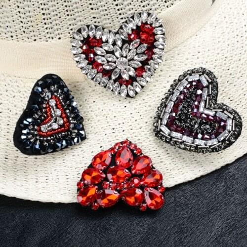 3D Handmade Rhinestone Heart beaded Patches Sew On Sequin Patch for Clothing Beading Applique Cute Patches for DIY