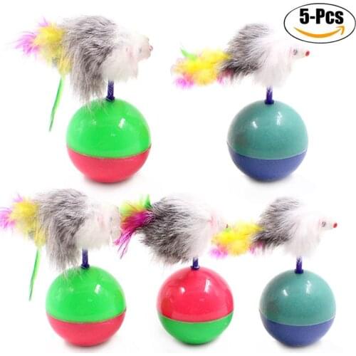 5PCS Cat Toys Feather Mouse Cat Interactive Toy Colorful Tumbler Kitten Toys Cat Chew Toy Pet Training Toys For Cats Kittens