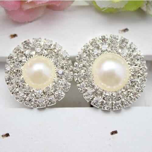 23cm Free Shipping Crystal Double Row Rhinestone Embellishment Pearl Button Used On Invitation Card Silver Color 50PCS