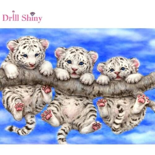 5D diy diamond painting Animal Three Tiger picture cross stitch wall sticker full square drill diamond ribbon embroidery crafts
