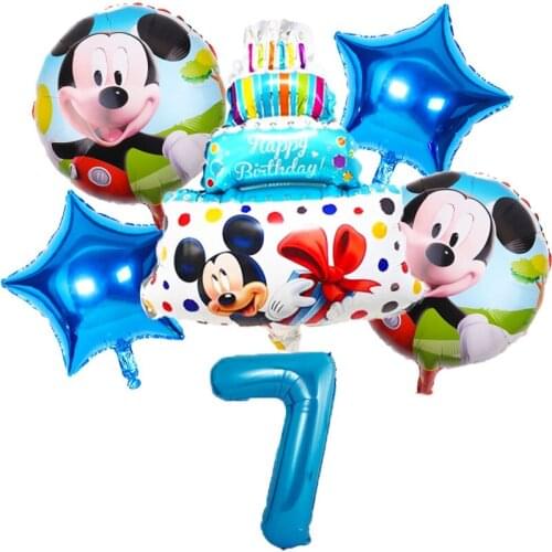 6pcs/set Disney Mickey Mouse Cartoon Balloons Birthday Party Decor Baby Shower Aluminum Foil Number Balloons kids Favor Gifts