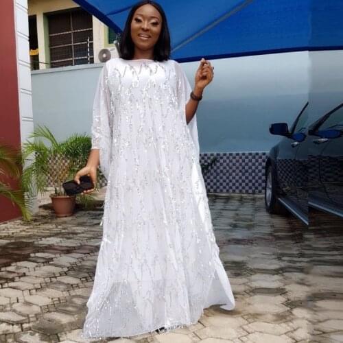 African Dresses For Women Chiffon Big Sleeve Sequins Robe Dress Maxi Long Floral Long Inner Africa Clothing