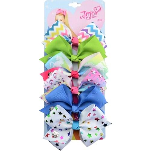 JoJo Bows Jojo Siwa Rainbow Printed Knot Ribbon Bow For Girls Handmade Boutique Hair Clip Children Hair Accessories