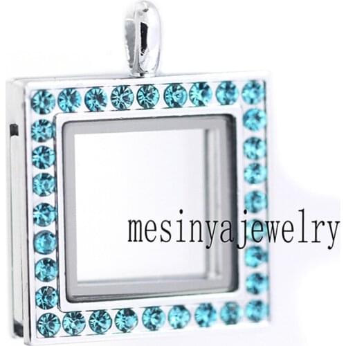 Free shipping 10 pcs blue zirconia color crystal square glass locket for floating charms keepsake Xmas gift.mothers day gift