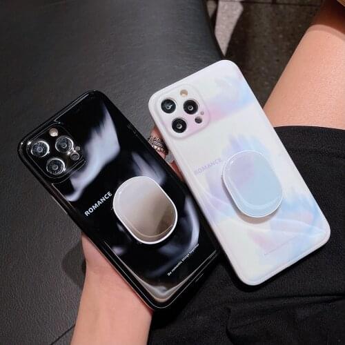 Black White Aurora Glossy Stand Phone Cases for iPhone 12 11 Pro Max X XS XR 7 8 Plus 12 mini SE 2020 Soft IMD Shell Cover