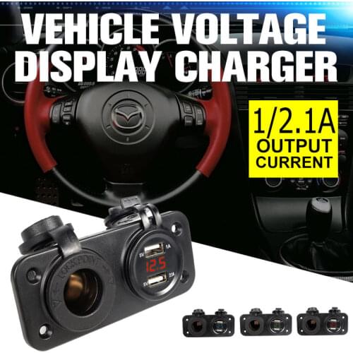 1A 2.1A 5V Dual USB Charger Plug LED Digital Voltmeter Voltage Moniter Cigarette Lighter Socket Port for 12V 24V Car Motorcycle