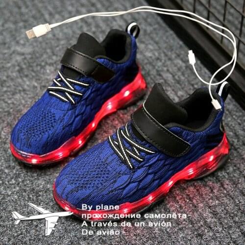 Size 25-37 Kids Led USB Recharge Glowing Shoes Childrens Hook Loop Shoes Childrens Glowing Sneakers Kids Led Luminous Shoes