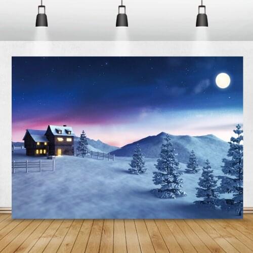Photo Backdrop Winter Night Mountain Cabin Pine Tree Forest Cartoon Baby Child Shoot Photozone Photography Background Photocall