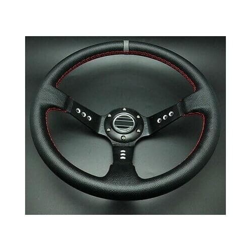Wotefusi 350mm Deep Dished Racing Sport Steering Wheel Leather w/ Horn Button Black