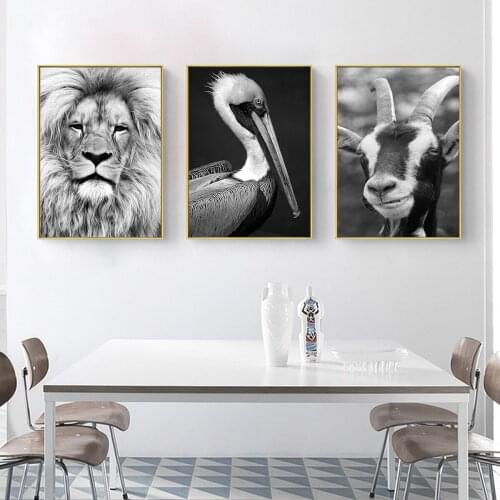 Black White Animal Lion Goat Oil Painting Hanging Picture Poster Canvas Print Painting Wall Art Living Room Home Decoration