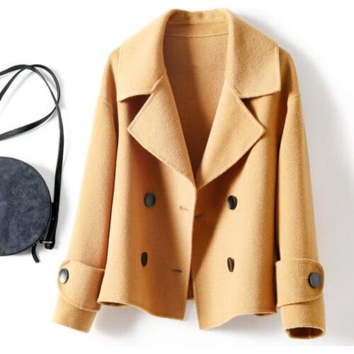 Short Loose Double-Sided 100% Wool Coat Women Turn-Down Collar Winter Jacket Elegant Clothes Female Outerwear Casaco Feminino