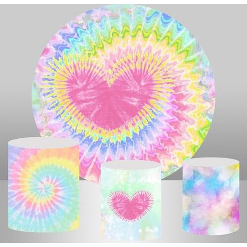 Circle Round Backdrop Cover Tie Dye Heart Valentines Day Background Custom Newborn Birthday Party Decoratoon Cake Table Banner