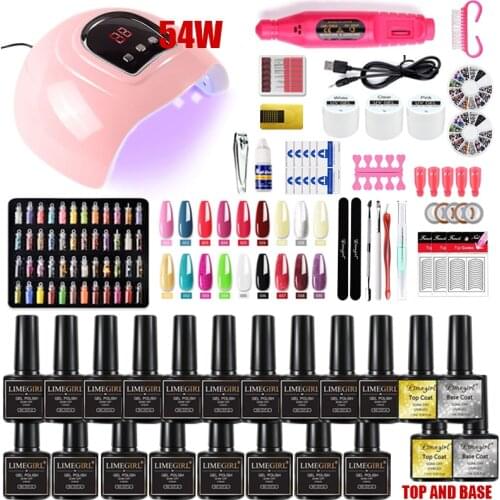 54W Nail Lamp Set For Manicure Set with 18/12 pcs Gel Polish Nail drill Machine Nail Cutter Tool Set For Nail Art Gel Varnishes