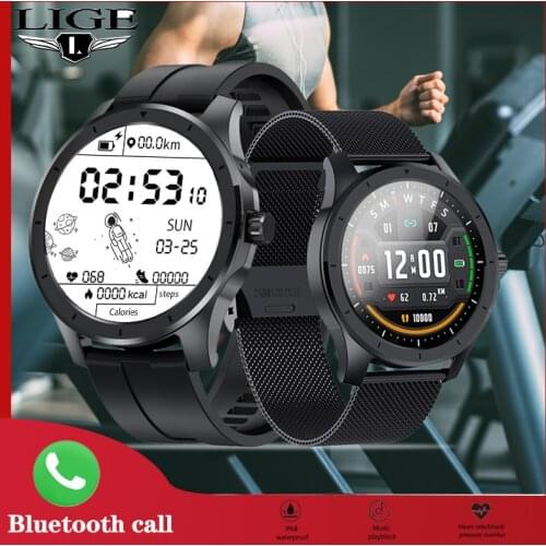LIGE New Bussiness Smart Watch Men Music Playback 256M RAM Bluetooth Call Watch IP68 Waterproof Sport Smartwatch For Android iOS