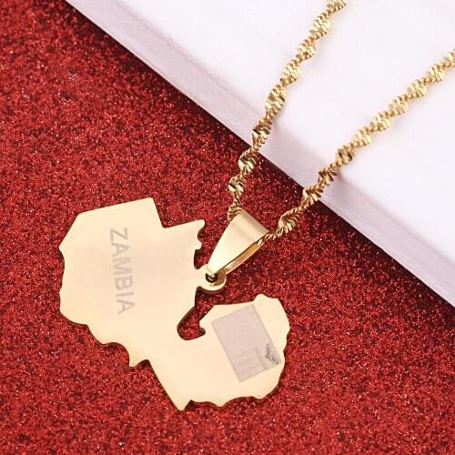 Stainless Steel ZAMBIA Map Pendant Necklace Trendy Map of Zambians Map Chain Jewellery