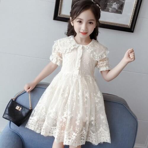 Fashion Baby Girls Mesh Lace Dress Elegant Children Girl Evening Wedding Birthday Party Dresses Princess Kids Short Sleeve Dress