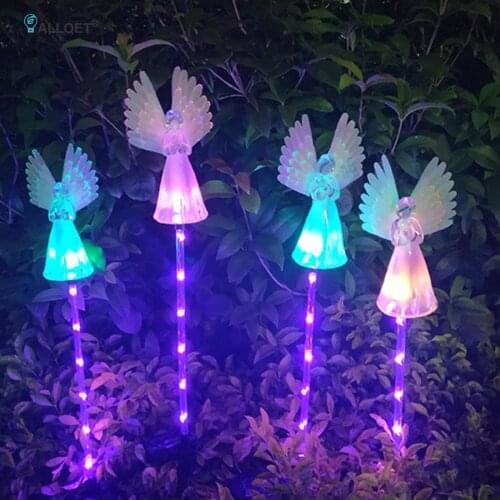Fiber Optic Angel Solar Light Solar Lawn Lamp Colorful Acrylic Fairy LED Waterproof Decorative Lamp Garden Pathway Patio Decor