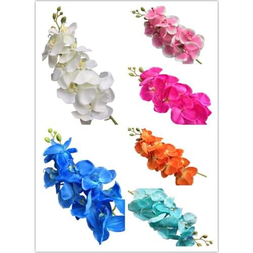 5p Moth Orchid 8 heads Orange Color Phalaenopsis Orchid Butterfly Orchids for Wedding Centerpieces Decorative Artificial Flowers