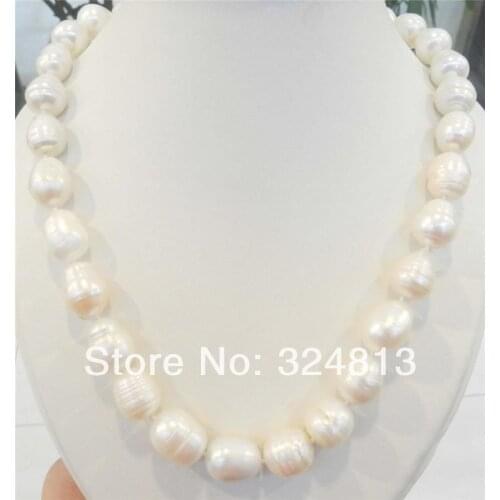 BIG RICE SHAPE 11-13MM WHITE REAL NATURAL PEARL NECKLACE 18"