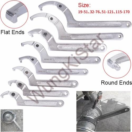 Adjustable Hook Wrench C Spanner Open/Close Flat/Round Ends Driver Heavy Duty Repair Hand Tools For 19-51 32-76 51-121 115-170