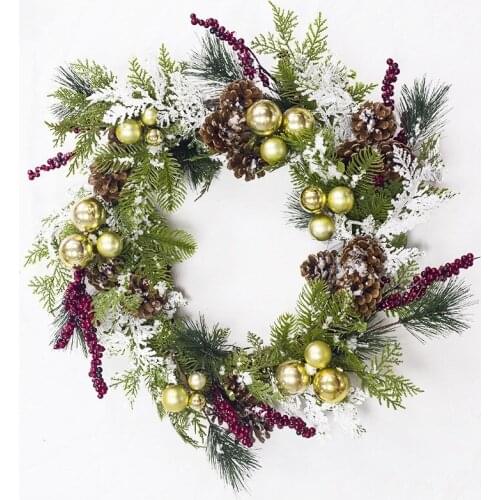 Christmas Wreath With Artificial Pine Cones Berries Door Hanging Ornament Decoration Wreath Rattan Gift Party Supplies 50cm