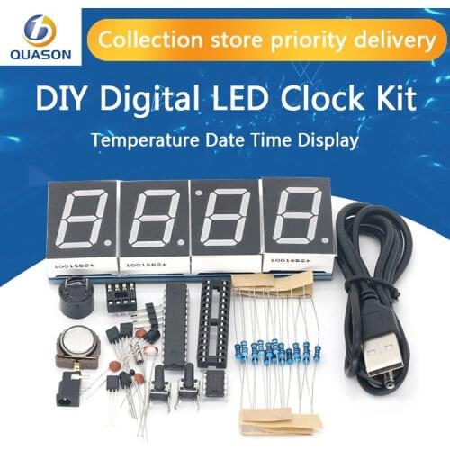 Stylish 4-digit DIY Digital LED Clock Kit Light Control Temperature Date Time Display with Transparent Case Timer DIY Kit