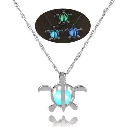 Glow In the Dark Jewelry with Silver Plated Tortoise Shaped Luminous Stone Choker Long Pendant Necklace for Unisex