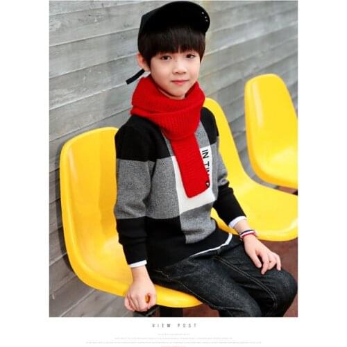 Childrens pure cotton round collar knit sweater 5-15 years old