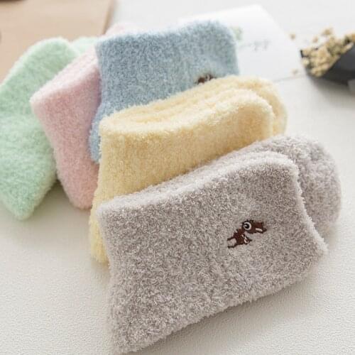 PEONFLY Embroidery CAT Deer Thickening Women Cotton Lovely Plush Keep Warm Sleep Ladies Funny Cute Socks Hosiery Winter Kawaii