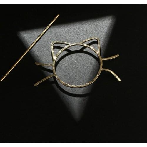 Ladies Geometric Meow Cat Pierced Hair Clip Cute Metallic Slide Comb Hairpin Shawl Pin Brooch Styling Ponytail Holder Bun Maker