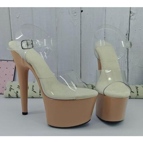 Leecabe Beige materials covered 17CM/7Inch Beige Womens Platform Sandals party High Heels Shoes Pole Dancing Shoes